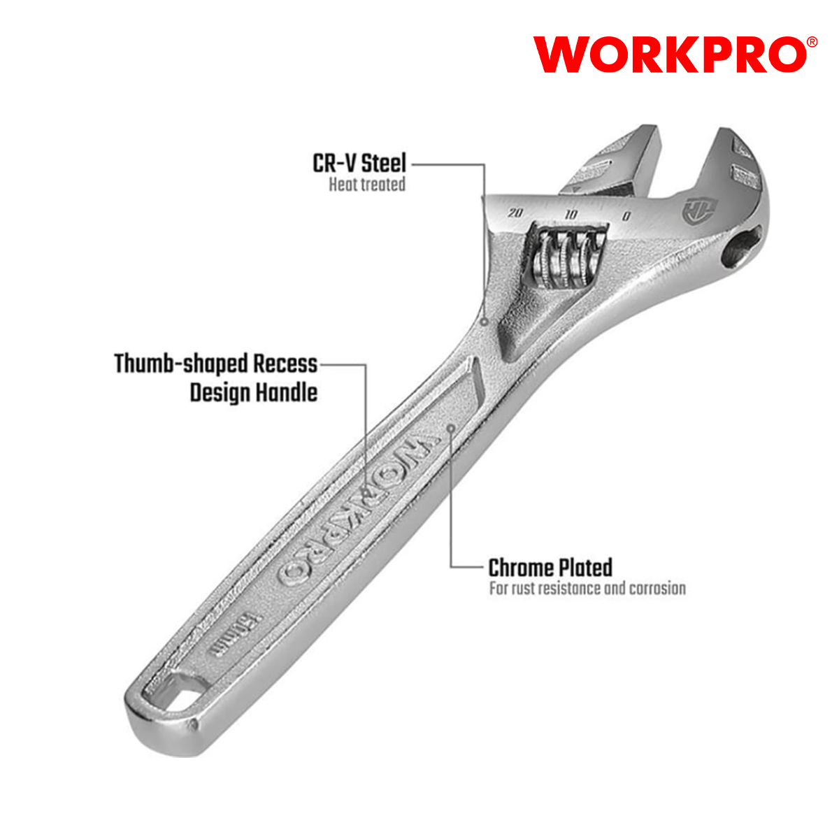 Mỏ lết (Cờ lê điều chỉnh được) 6 inch 150mm Workpro - WP272006 - chính hãng - xsafe