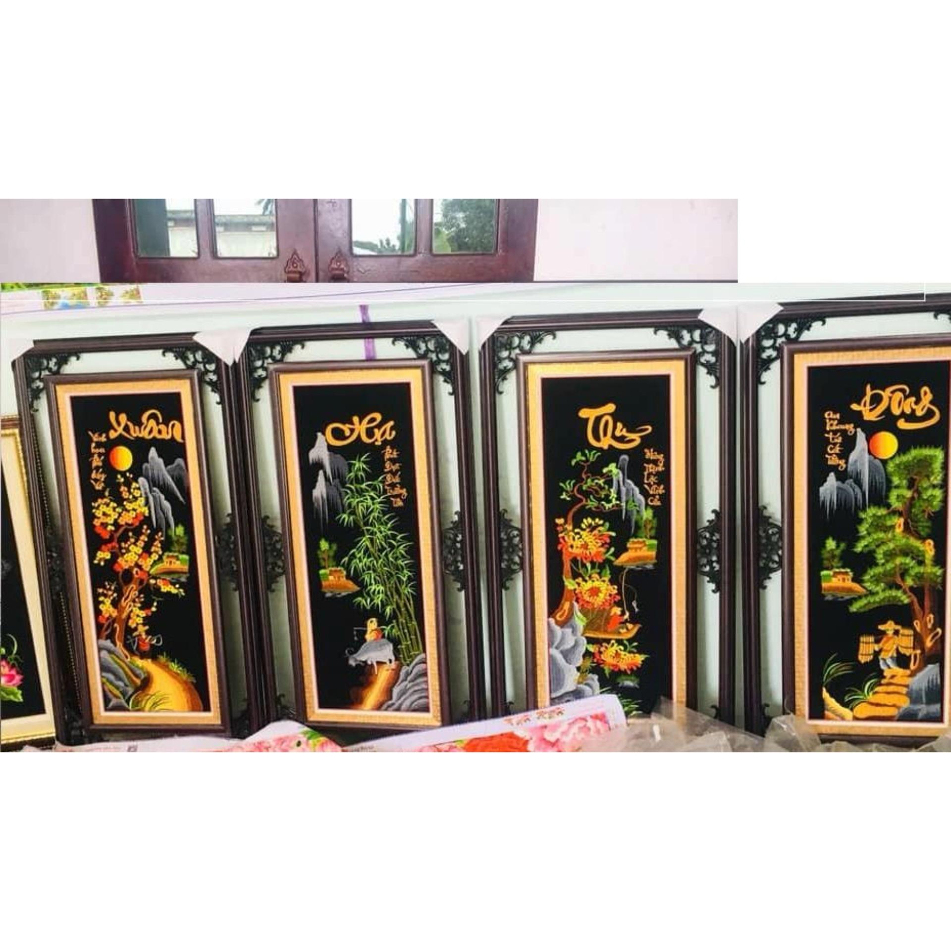tranh thêu vi tính thành phẩm tứ quý chưa khung Kích thước 30x70 cm