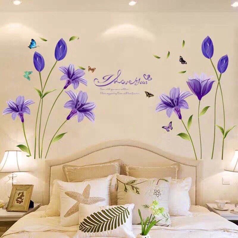 Decal dán tường hoa tulip tím