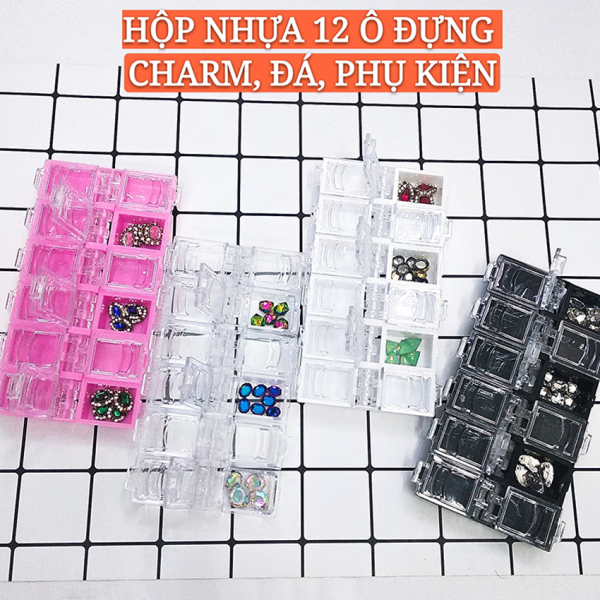 [HCM]Hộp nhựa 12 ô đựng đá charm phụ kiện trang trí nail (4 màu)