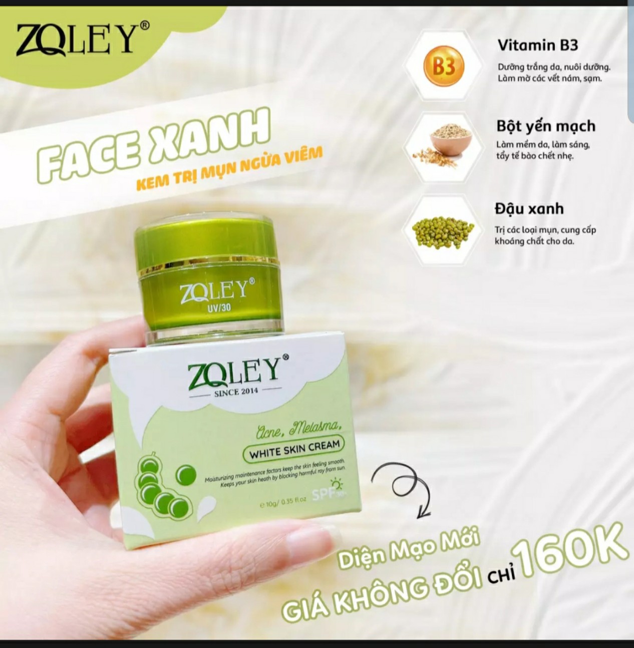 Kem Face mụn Zoley Xanh sạch mụn giảm thâm trắng da10g