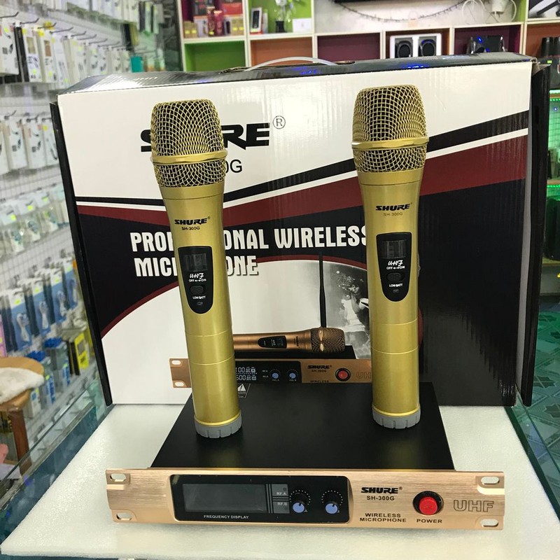 Bộ Micro Karaoke Không Dây Shure SH-300G Chất Liệu Nhôm 2 Micro