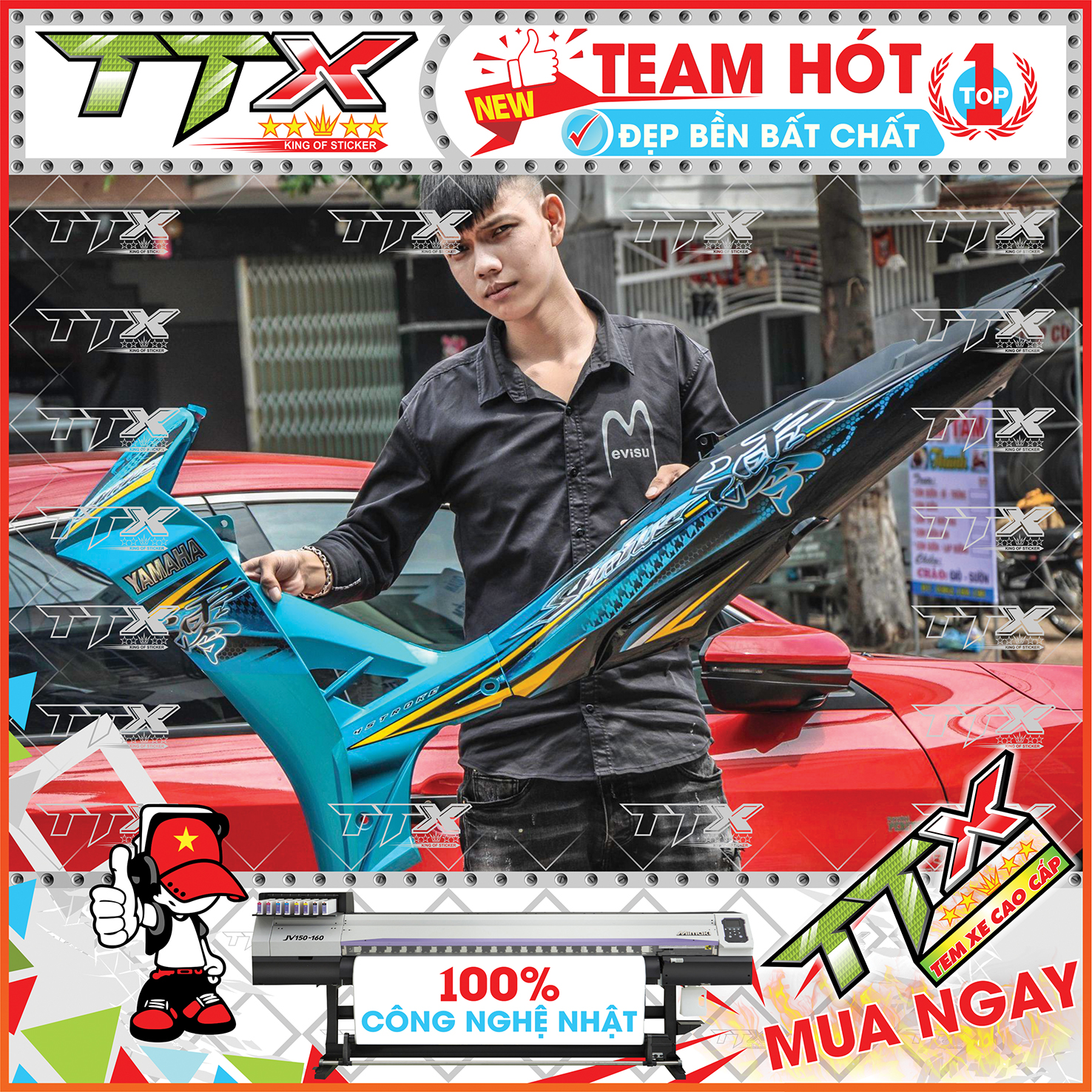 Tem rời sirius chữ tàu , Team chế sirius dán xe màu xanh nền đen siêu đẹp , Shop TTX Tem xe sirius