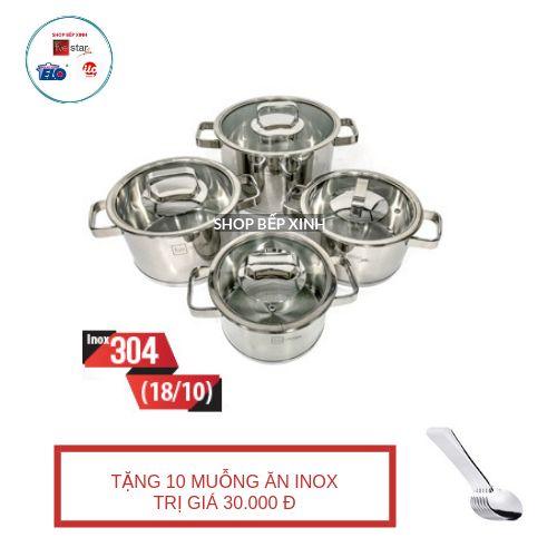 Bộ nồi inox 304 Fivestar 4 món nắp kính tặng 10 muỗng ăn inox