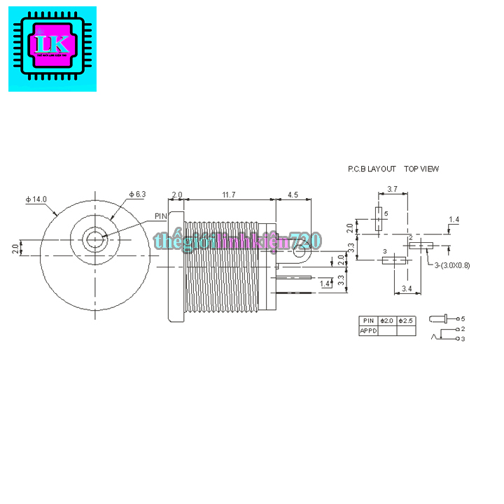 Jack dc 5.5x2.1 có ốc vặn