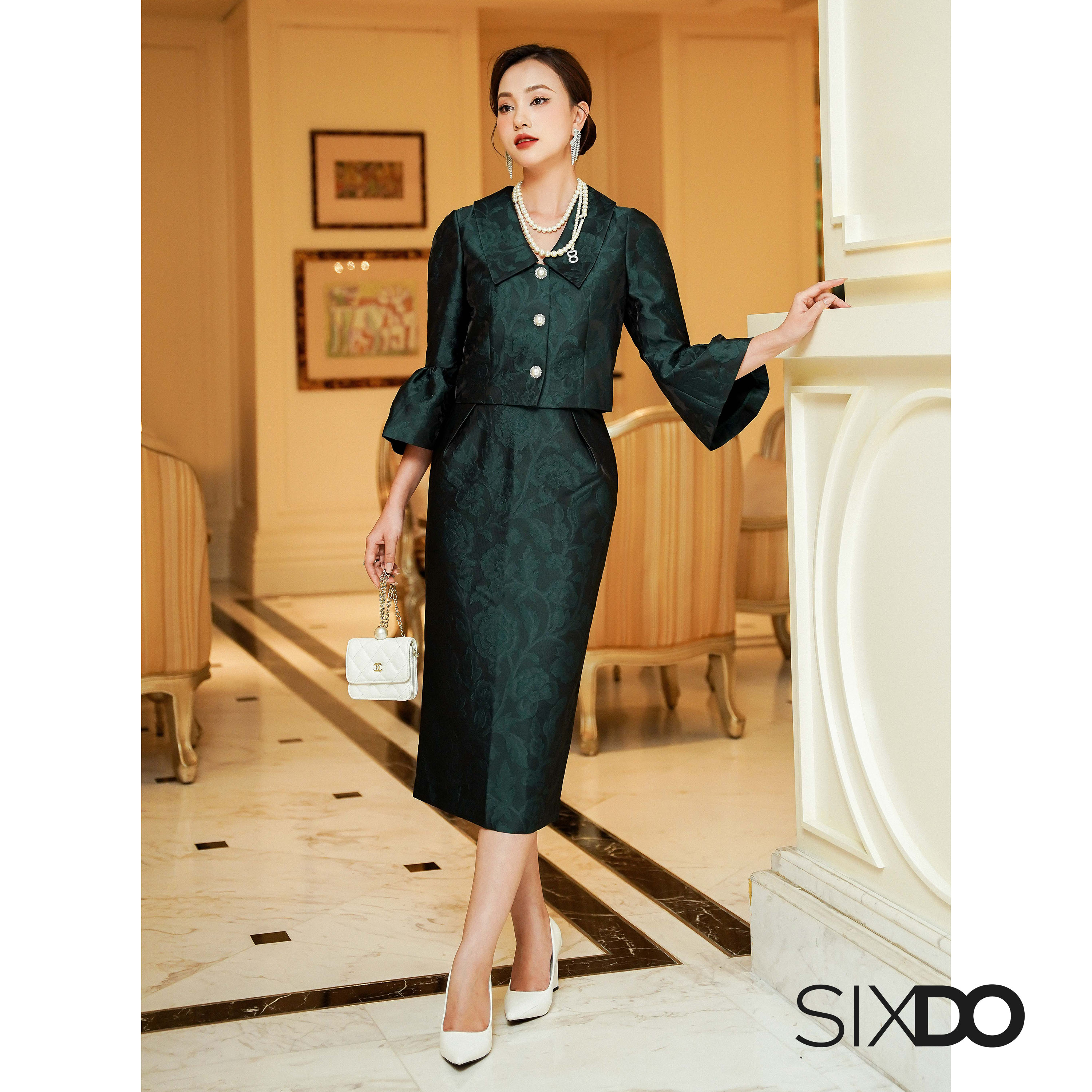 Chân váy gấm sang trọng thời trang SIXDO (Midi Brocade Skirt)