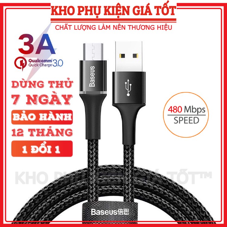 Cáp sạc nhanh Baseus Cafule Micro USB cho Smartphone Android Samsung/ Xiaomi/ Oppo/ Asus/ Huawei (2.4A, Quick charge 3.0)