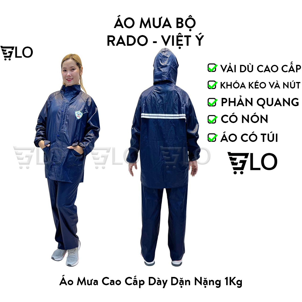 Áo Mưa Bộ Vải Dù Có Phản Quang, Siêu Bền Không Thấm Nước Đủ Size Từ M Đến 5XL Hàng Rado, Việt Ý ThoT