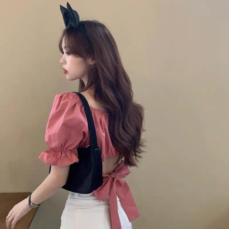 Áo kiểu nữ croptop thắt nơ lưng siêu cute - TT5