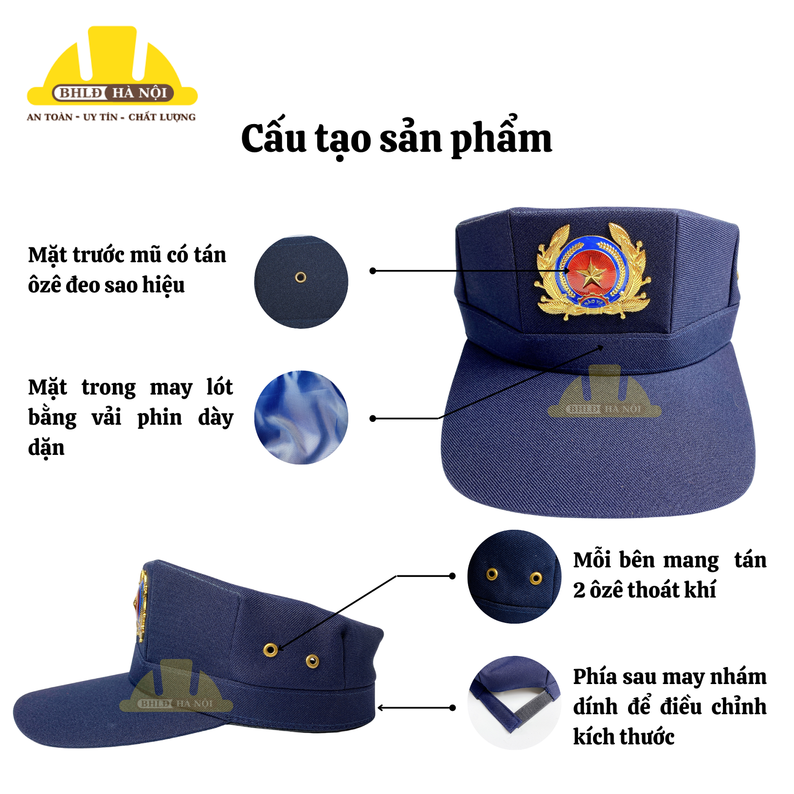 Mũ/Nón bảo vệ 3 cạnh + sao đồng (mẫu 2)