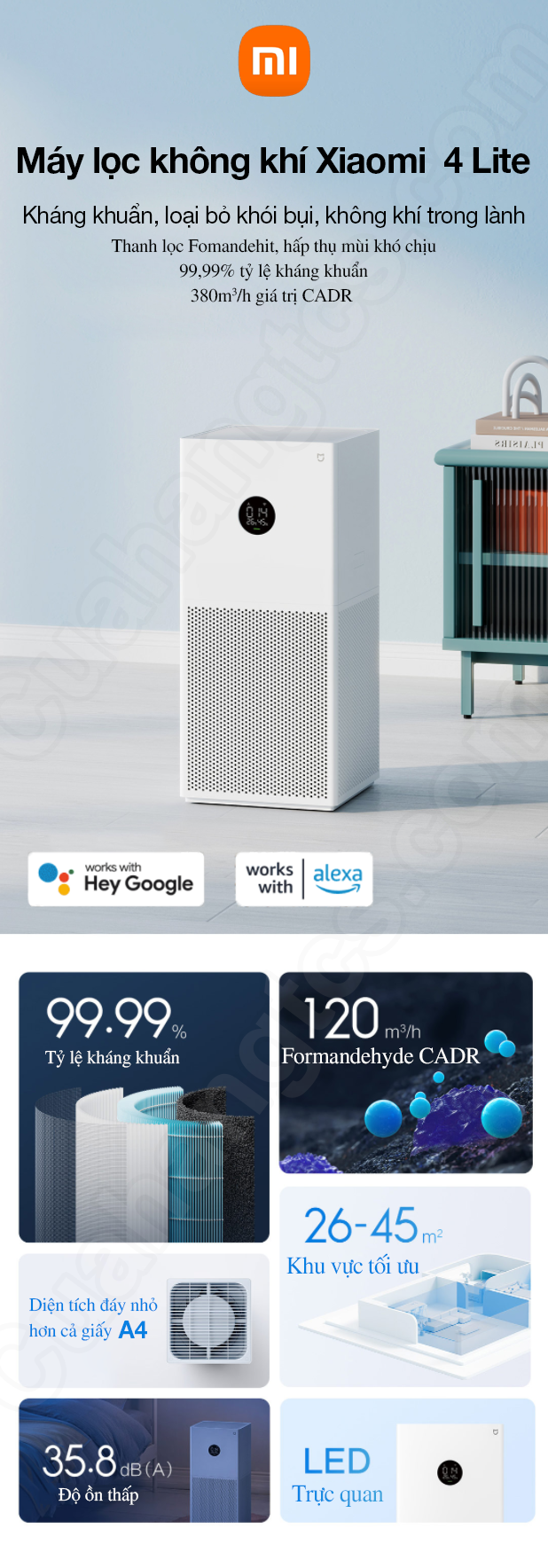 Máy lọc không khí Xiaomi Smart Air Purifier 4 Lite EU BHR5274GL - Hàng chính hãng Digiworld