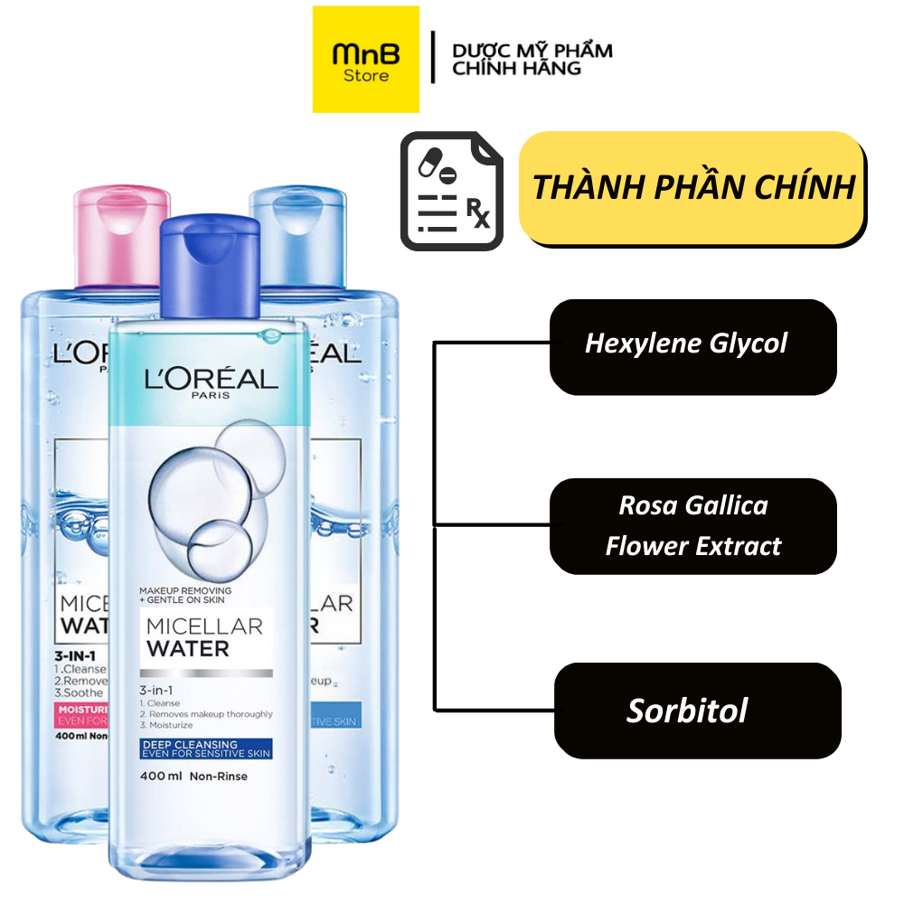 Nước tẩy trang Loreal Micellar Water 3 In 1 Refreshing 400ml