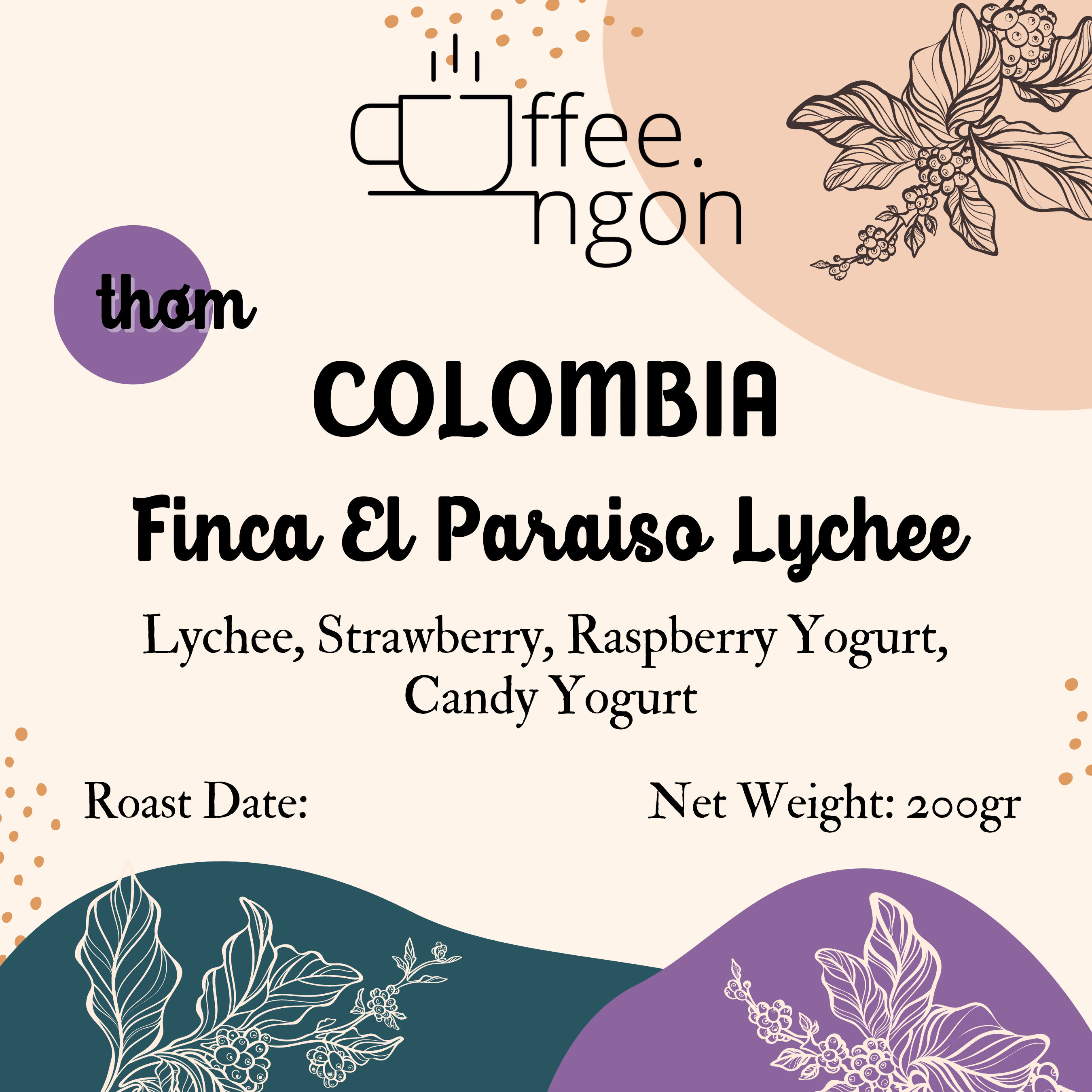 Cà Phê Colombia El Paraiso Lychee (Vải, Dâu tây, Sữa chua mâm xôi, Kẹo sữa)