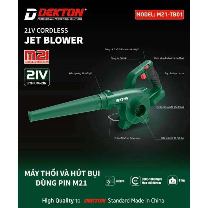 [CHÍNH HÃNG]  Máy Thổi Bụi Dùng Pin Dekton M21-TB01