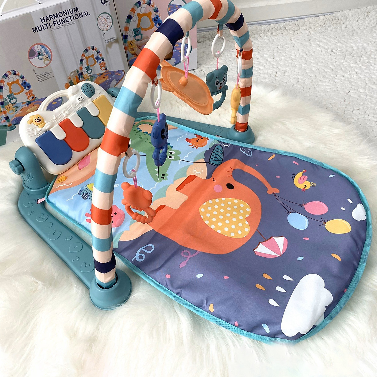 Music carpet lying play for baby from birth to 24 months, music playback, unframed hanging toy, fabric ventilated, Smoothness