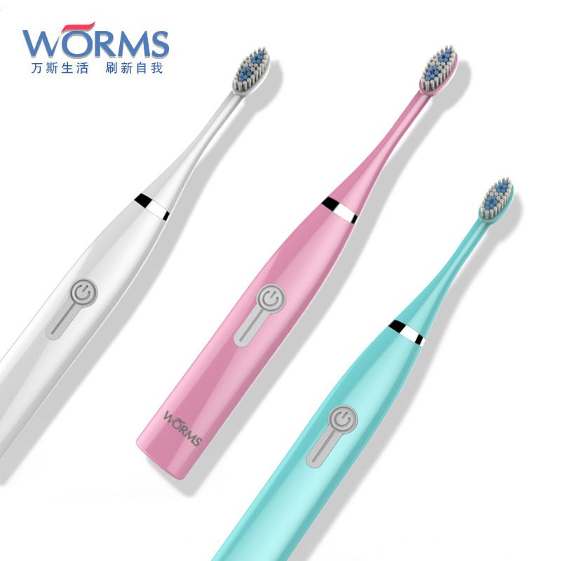Bộ bàn chải đánh răng Worms 2 đầu thay thế, bàn chải răng massage Toothbrush, bàn chải điện thông minh tự động rung, bàn chải răng nam nữ
