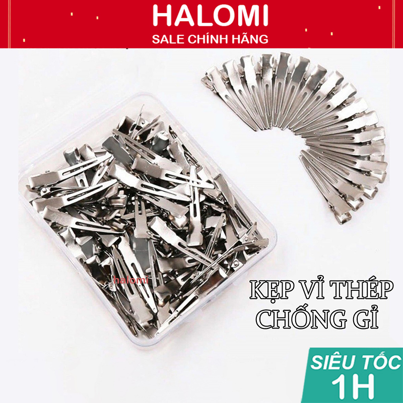 Kẹp Sóng Nước Mỏ Vịt Nhỏ Làm Tóc Hộp 50 Chiếc Bằng Thép chính hãng HALOMI chống gỉ tặng hộp nhựa chứa kẹp HALOMI STORE