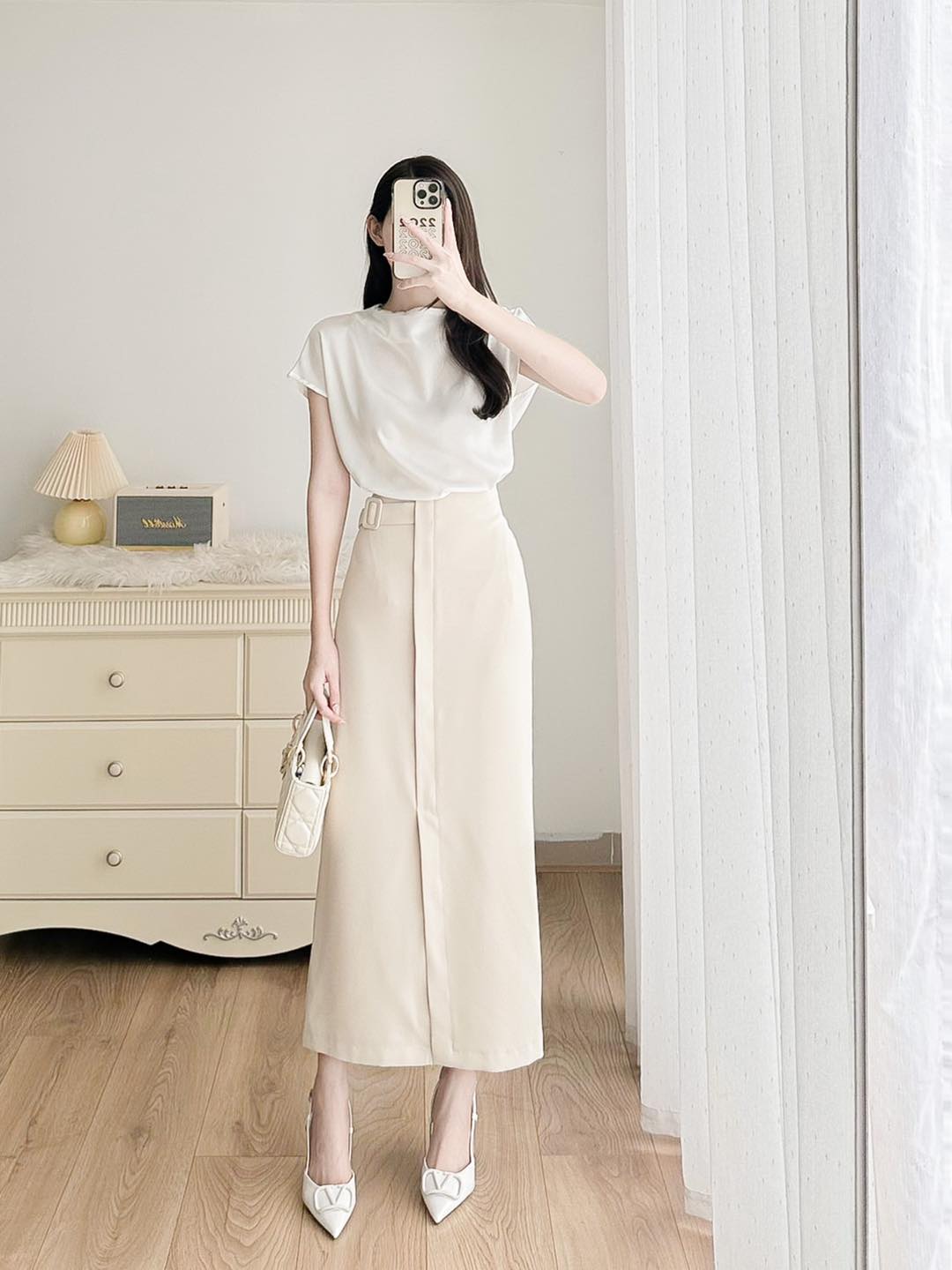 Myan design chân váy dáng dài suông sẻ trước có đai eo vvn082304