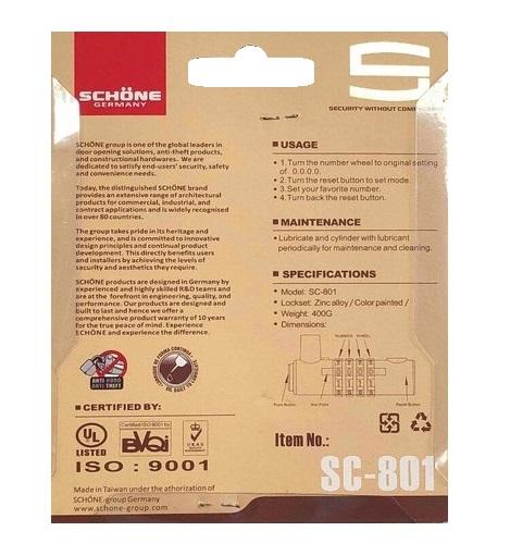 Ổ KHÓA SỐ DẠ QUANG SCHONE SC-801 CAO CẤP ( ĐEN - ĐỎ - VÀNG )