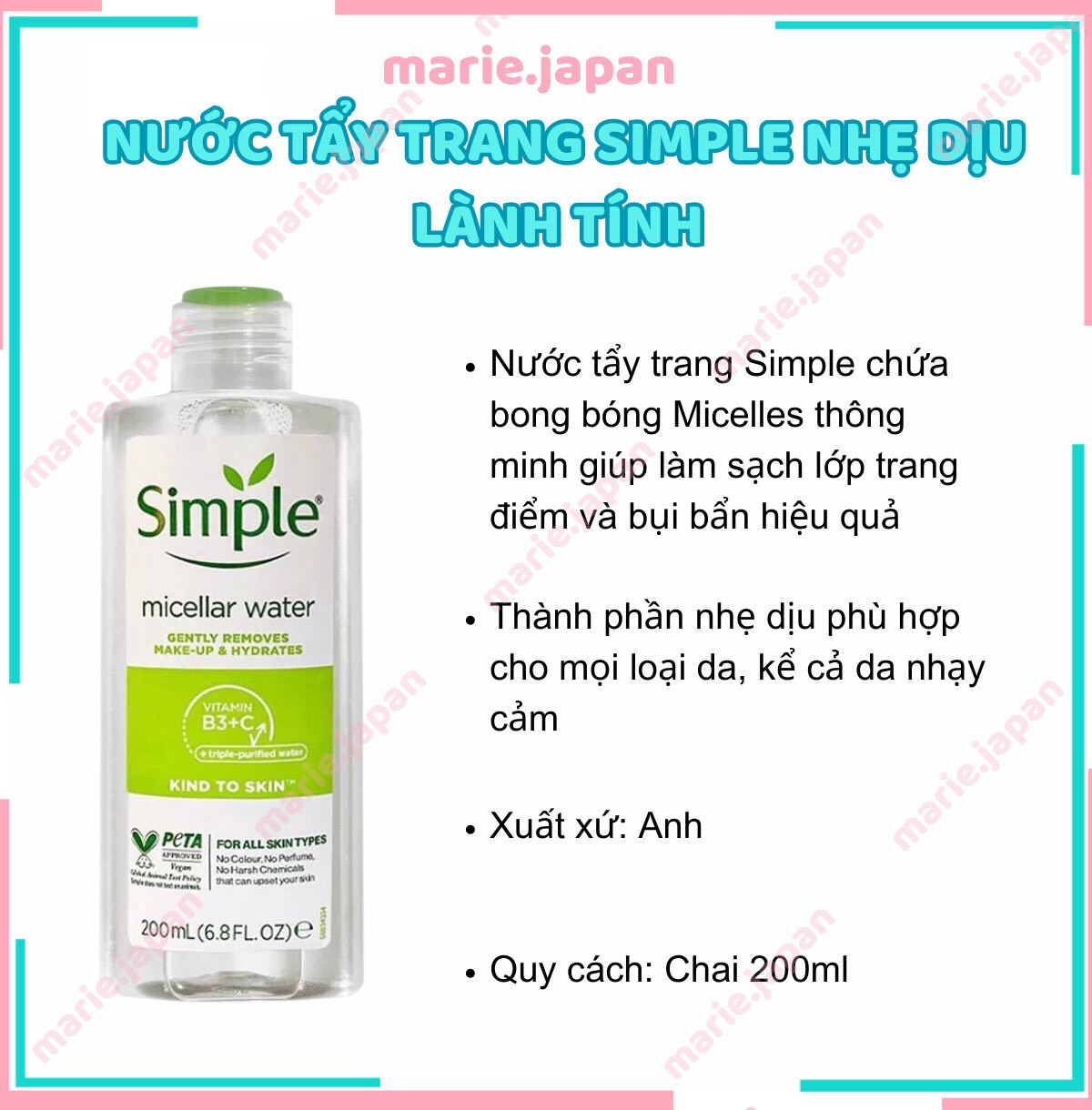 Nước Tẩy Trang Simple Micellar Cleansing Water 200ml