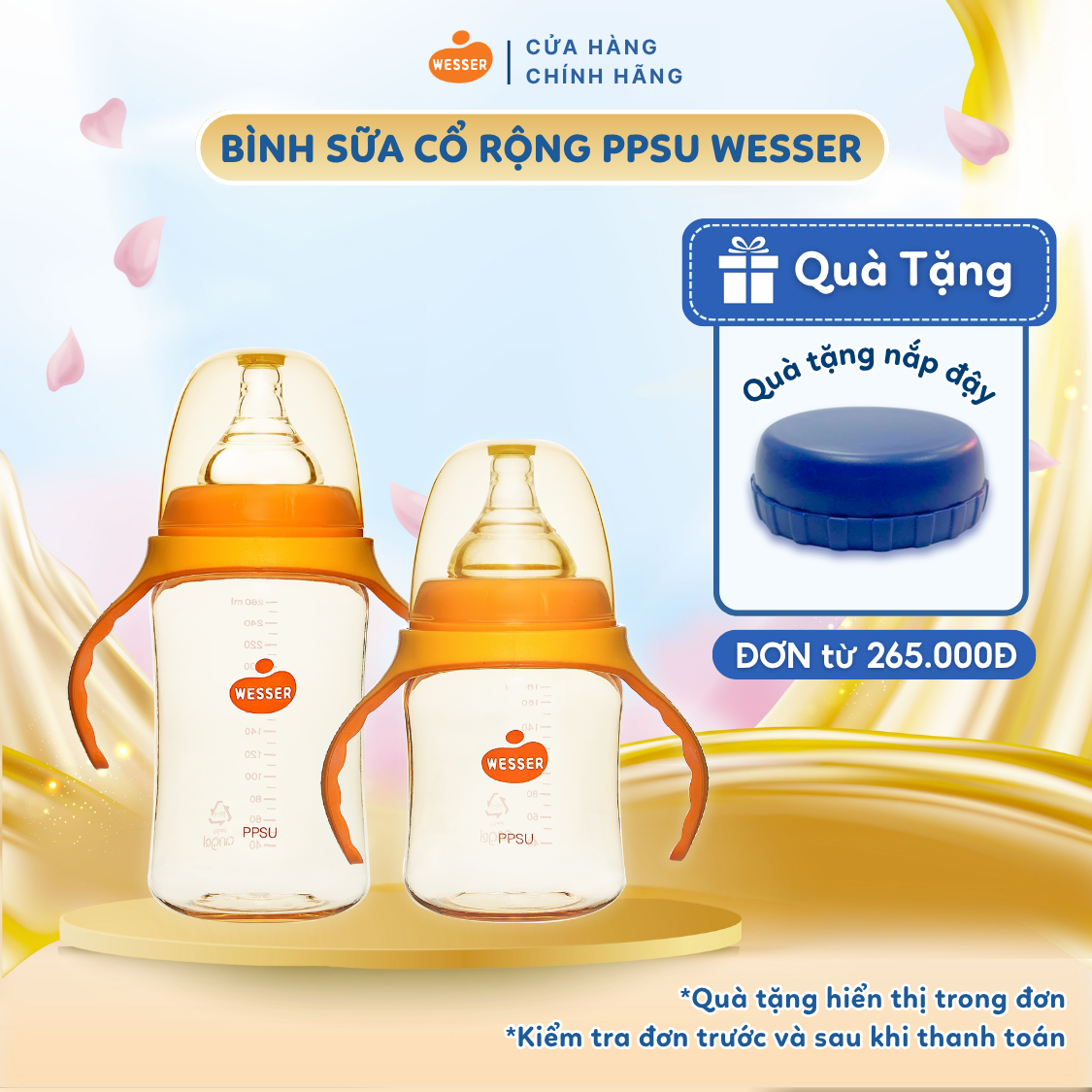 Bình sữa cổ rộng PPSU Wesser 180ml/260ml ( BAO BÌ MỚI )