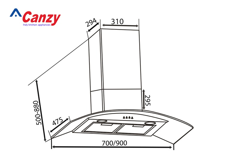 Máy hút mùi kính cong Canzy CZ 3470