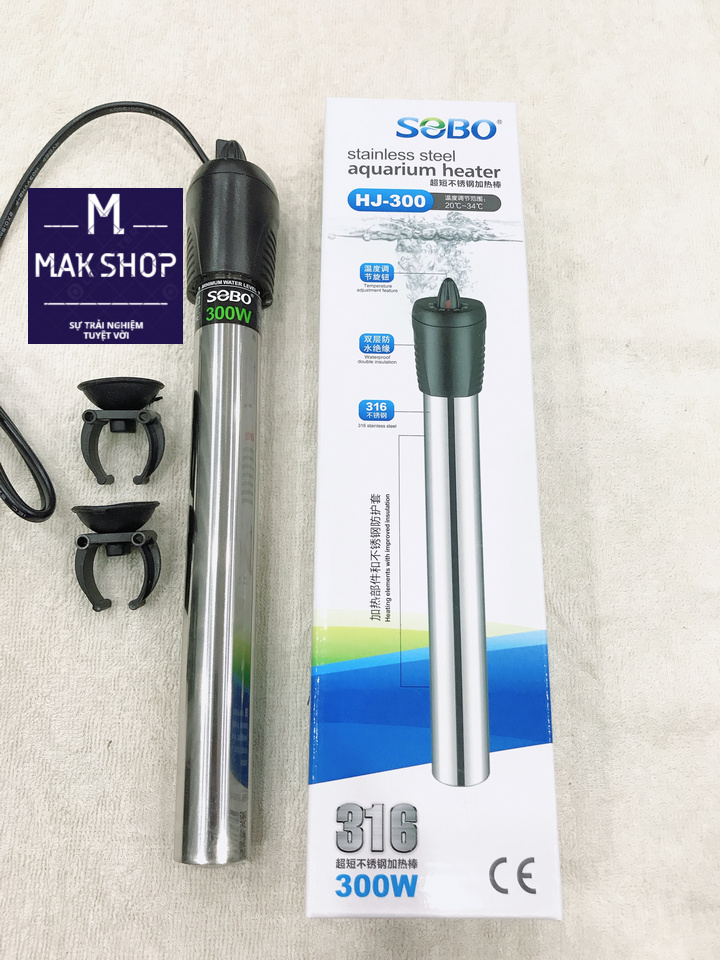 Cây Sưởi, Máy Sưởi Nhiệt Inox Sobo HJ 300W Cao Cấp Cho Hồ Cá Cảnh, Sản Phẩm Cần Thiết Trong Việc Chăm Sóc cá Luôn Khỏe