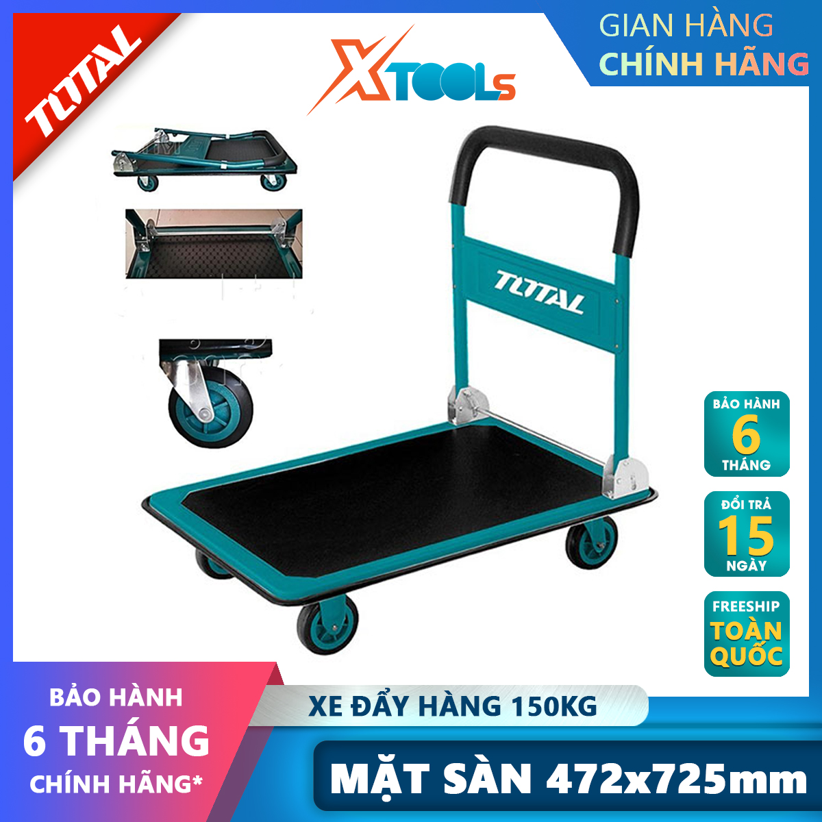 Total ththp11502 foldable trolley 150kg load steel frame and floor rubber mat foldable trolley foam handles xtools