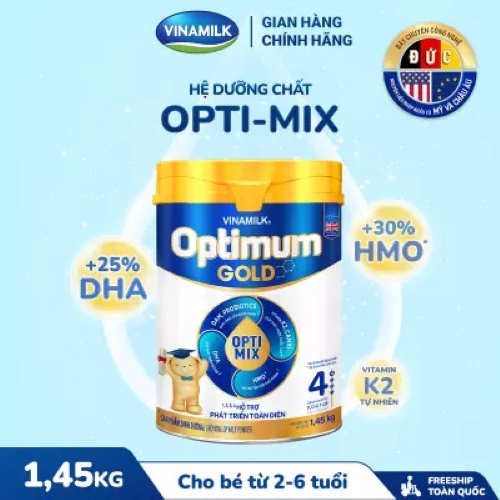 (Expiration Date April 2027) (New Model) Combo 2 Boxes of Vinamilk Optimum Gold 4 Powder Milk 1.45kg (for Ages 2-6 Years).
