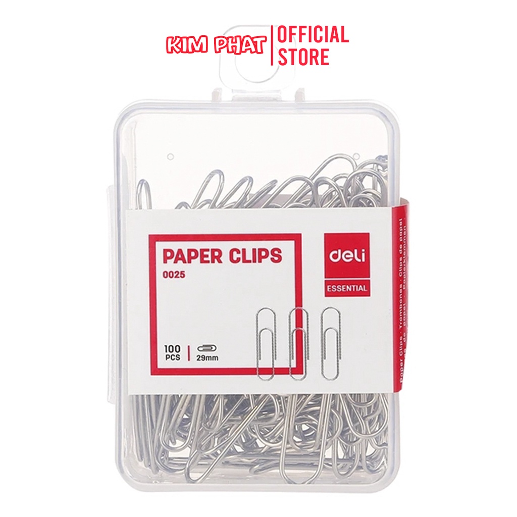 Ghim cài, Kẹp giấy Deli E0025 (Hộp 100 cái)