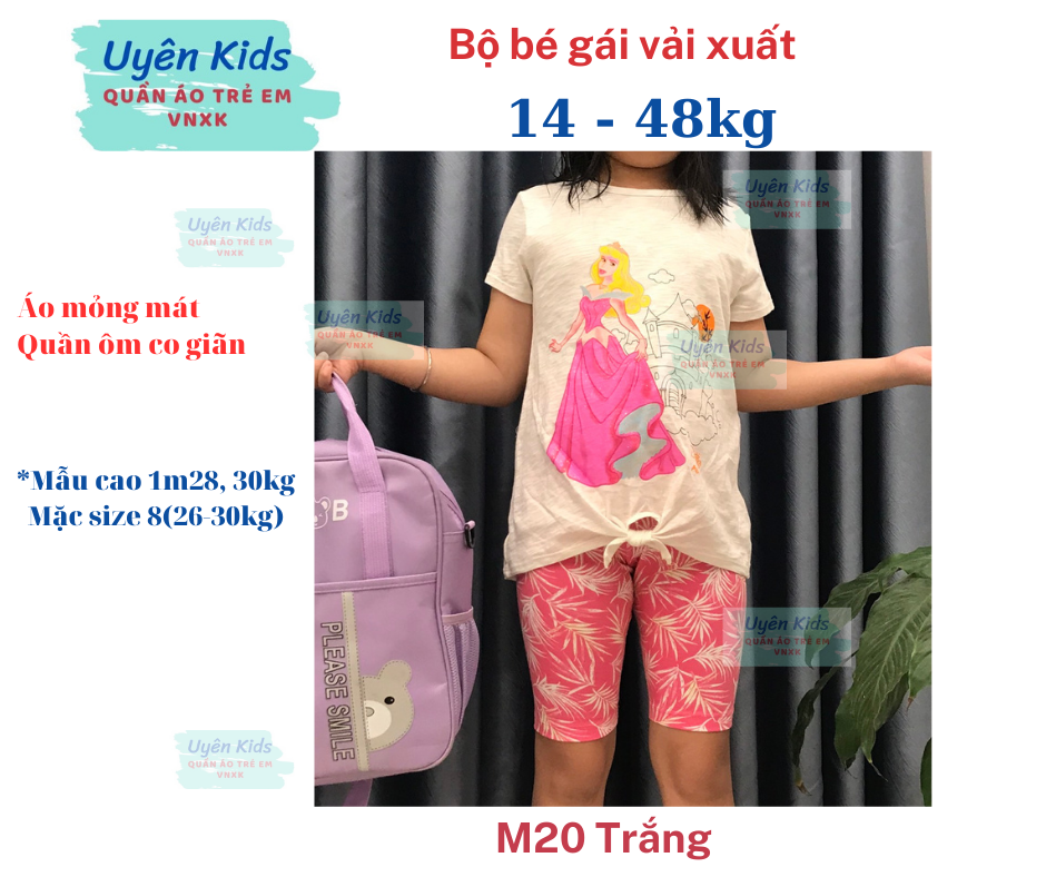 (14-48kg) Bộ đồ bé gái vải xuất co giãn mỏng mát in hoạt hình cho bé 14-48kg