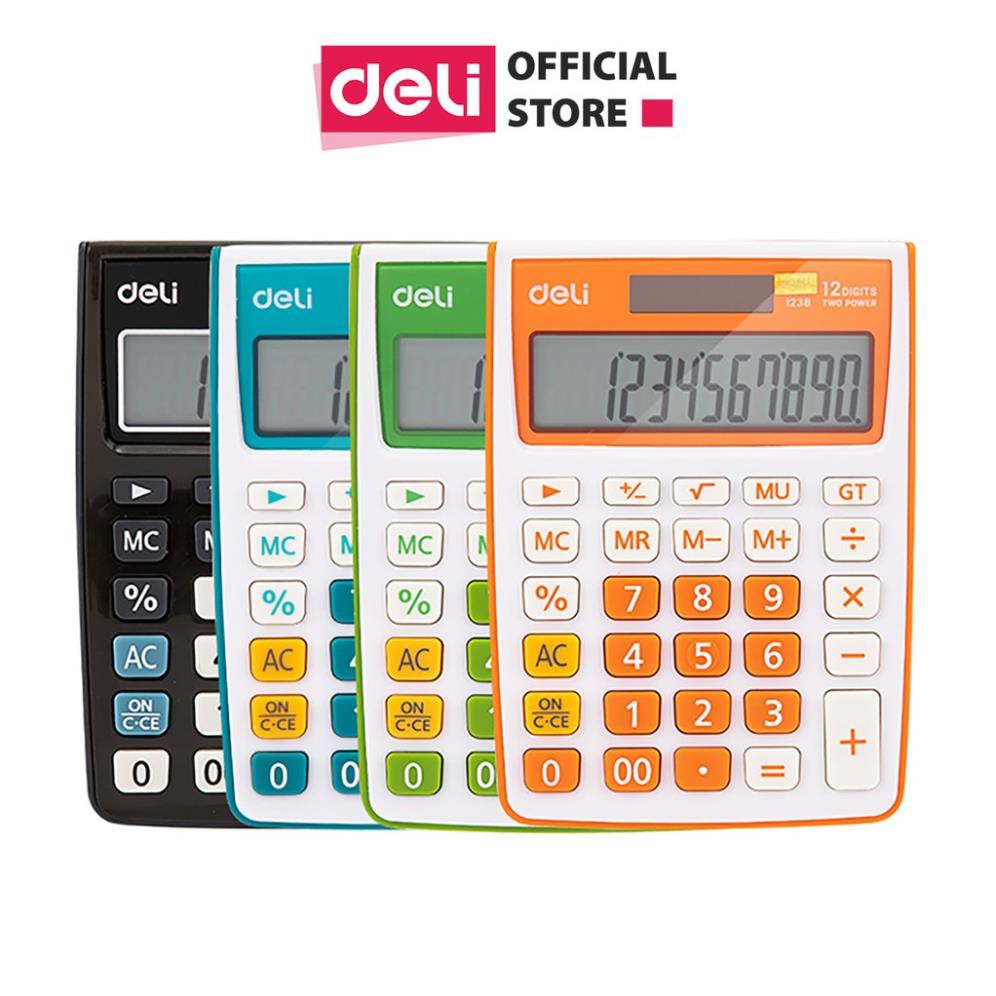 Máy tính kỹ thuật 12 số deli e1238 - đen, cam, xanh dương, xanh lá