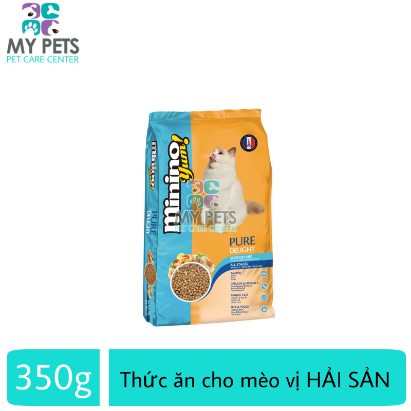 Thức ăn vị hải sản dành cho mèo mọi lưa tuổi - thức ăn cho mèo minino yum 350g