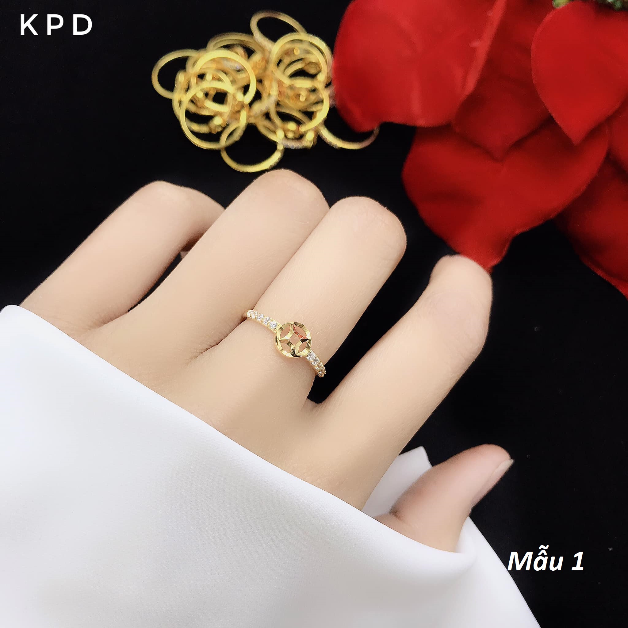Nhẫn nữ bạc ta kim tiền xi vàng MS06d