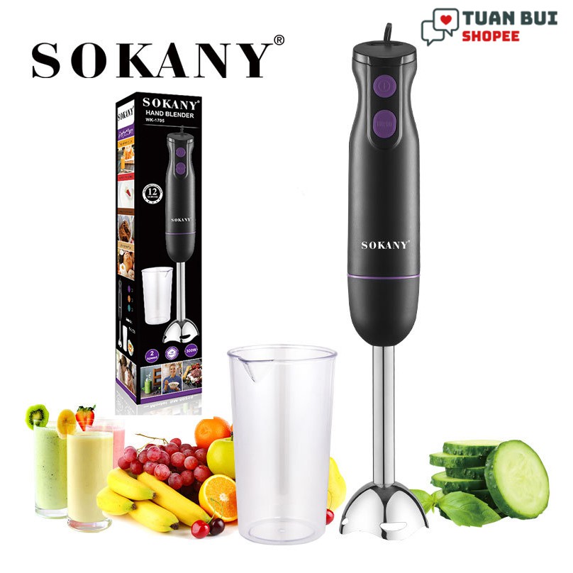 Máy xay cầm tay sokany đa năng, máy xay thịt, cá, hoa quả, đánh trứng, đánh bột sokany wk-1705