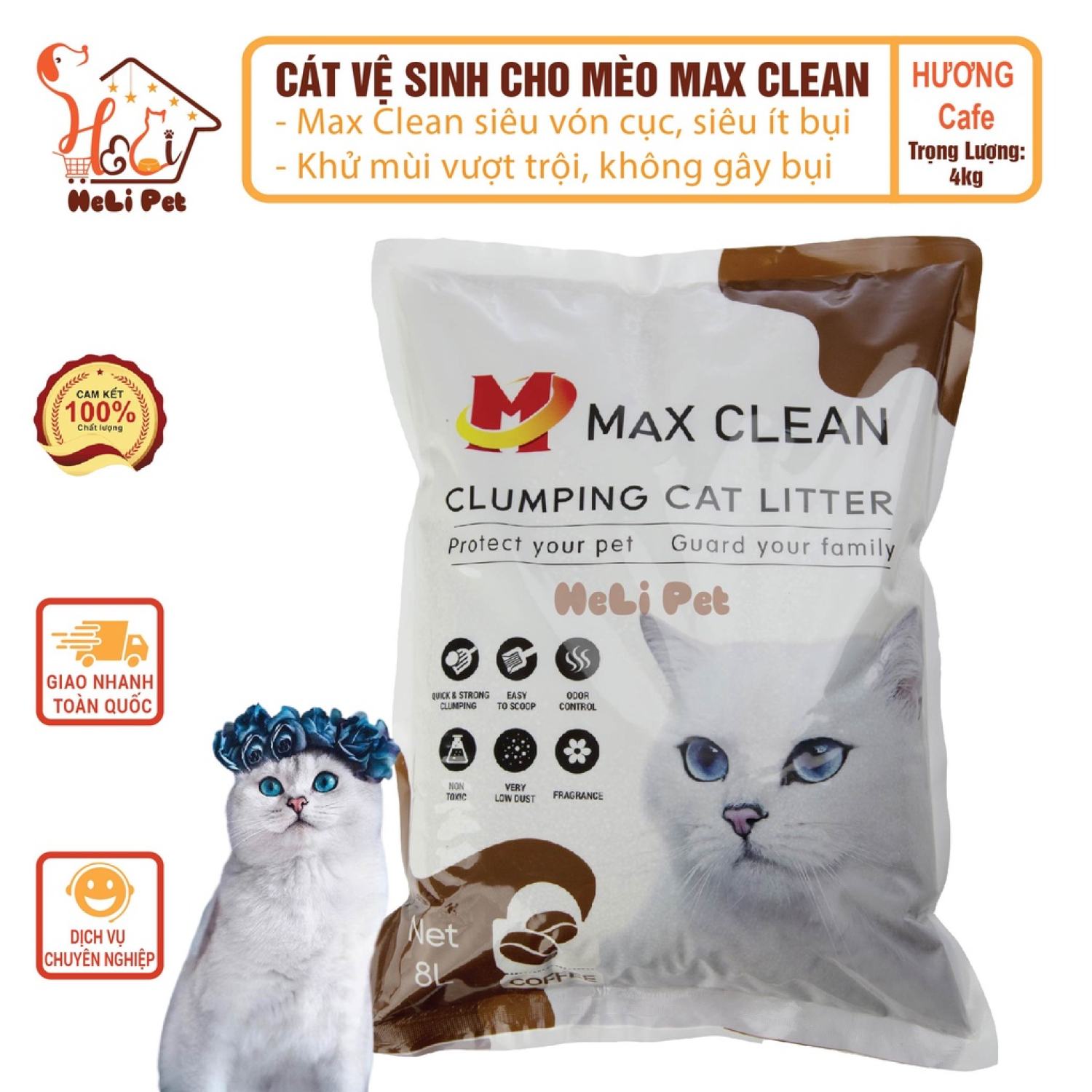 Cát Vệ Sinh Cho Mèo Max Clean Hương CAFE 4Kg Siêu Vón Siêu Ít Bụi Phù Hợp thumbnail
