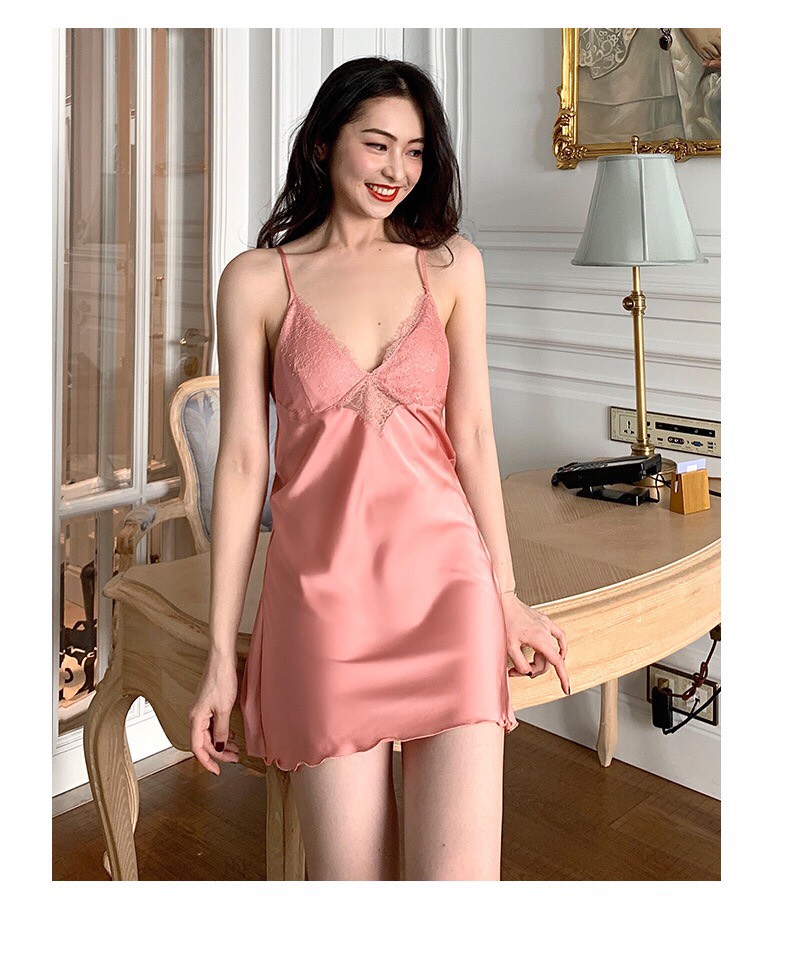 Váy Ngủ Nữ Lụa Satin Trơn Dáng Xuông Liền Thân AD-10019