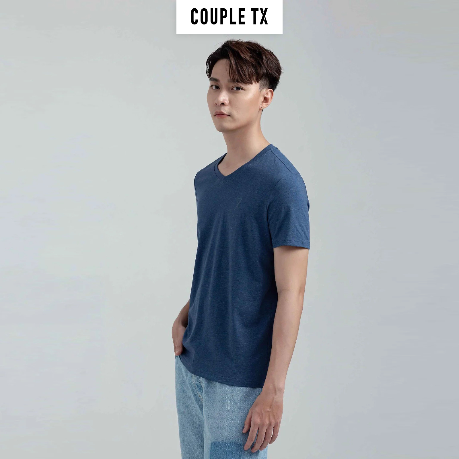 Áo Thun Nam Couple TX - Áo Thun Trơn Cổ Tim Basic Vải Đốm In Logo X