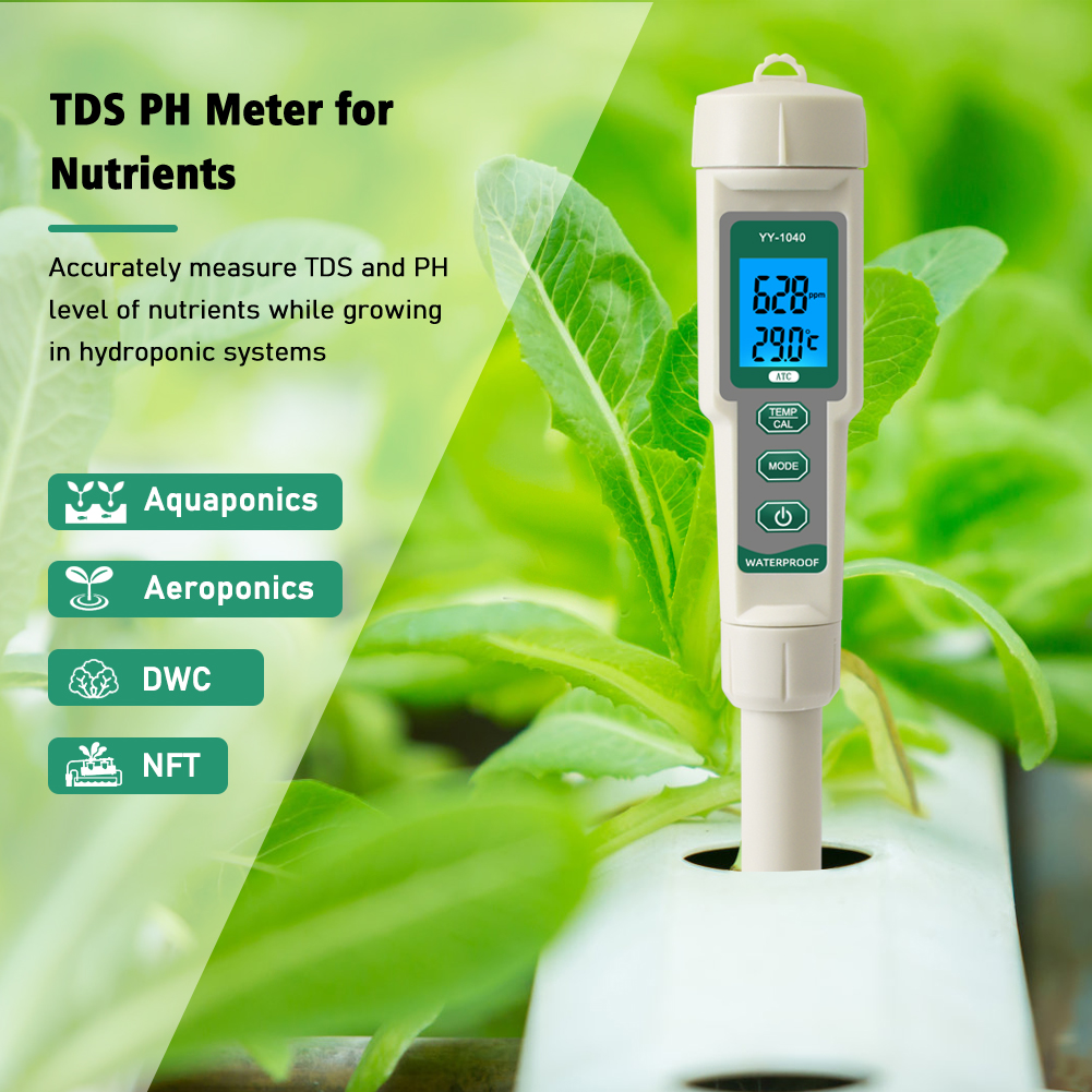 yieryi ph Meter Hydroponic Tester 4 in 1 PH/TDS/EC/Temperature Meter Water Quality Teste Waterproof EC TDS Meter for Vegetable Farming,Drinking Water