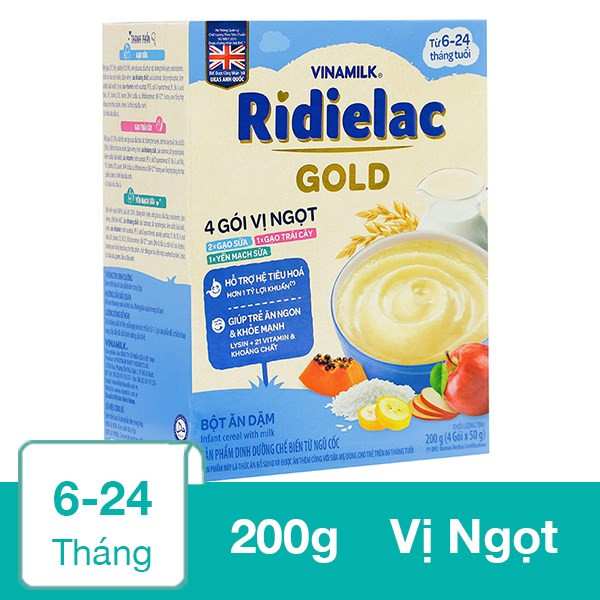 HSD T7-2023 Mẫu Mới Combo 6 Hộp Bột Ăn Dặm RiDielac Gold 4 Vị Ngọt - Hộp