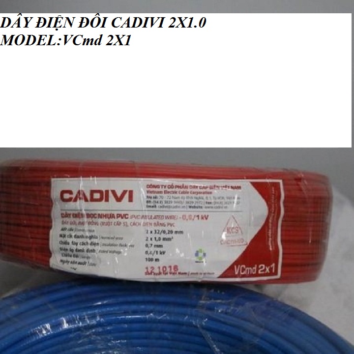 DÂY ĐIỆN ĐÔI CADIVI 2X1.0 CUỘN 100M VCmd2X32