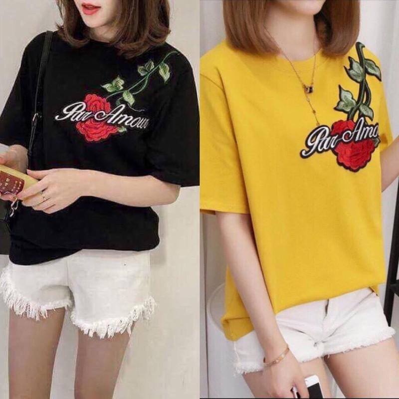 [HCM]ÁO THUN COTTON NỮ HOA HỒNG-GR44