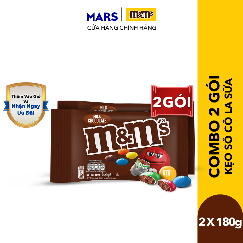 Combo 2 gói kẹo sô cô la sữa M&M'S gói 180g