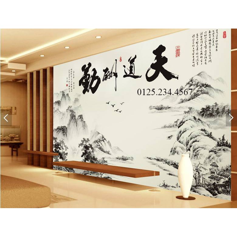 Decal dán tường Tranh phong thuỷ 3D TO
