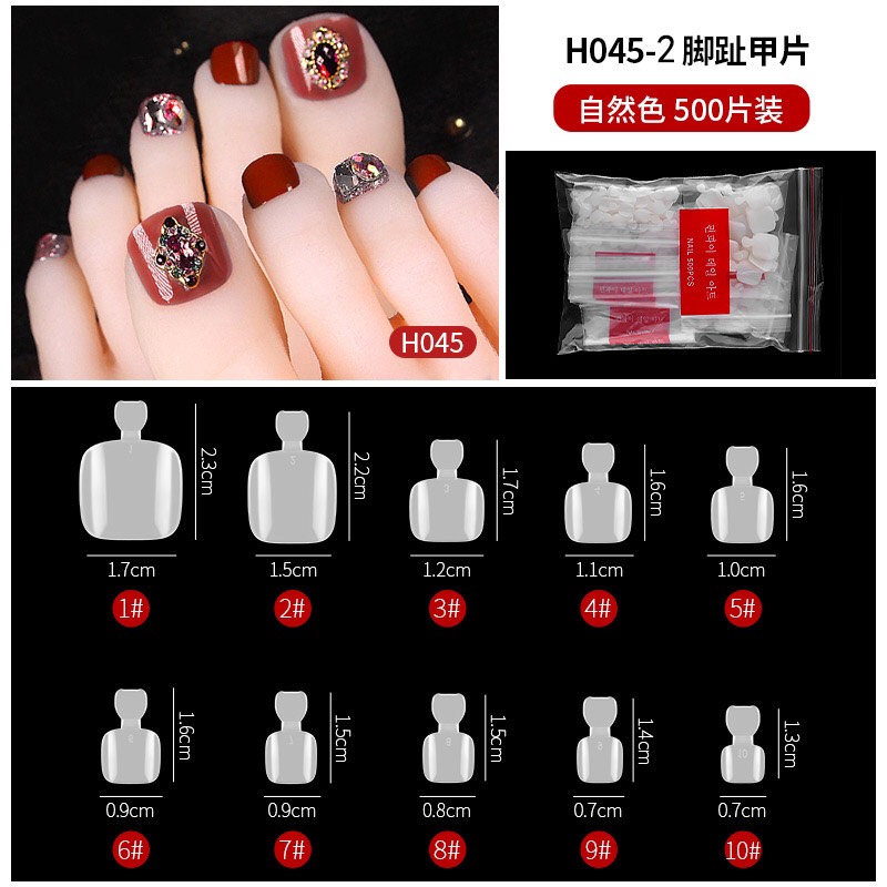 Móng úp chân đục - loại túi 500 móng đủ size - móng úp chân - tgn937