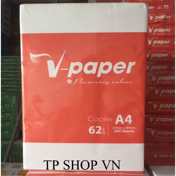 500 tờ - giấy photocopy V paper A4, 62 gsm, trắng mịn láng