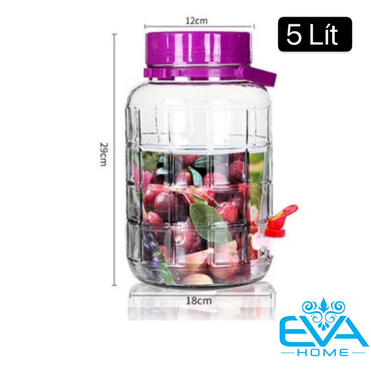 Bình ngâm thủy tinh quai xách nắp tím 5 lít – qx5l