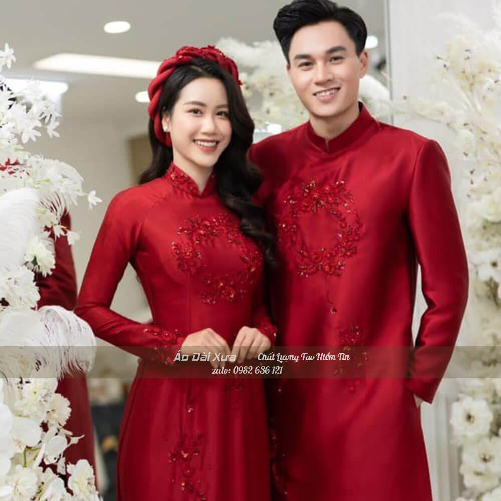 Áo Dài Cô Dâu Chú Dể Cặp Cưới Hỏi Truyền Thống LC02
