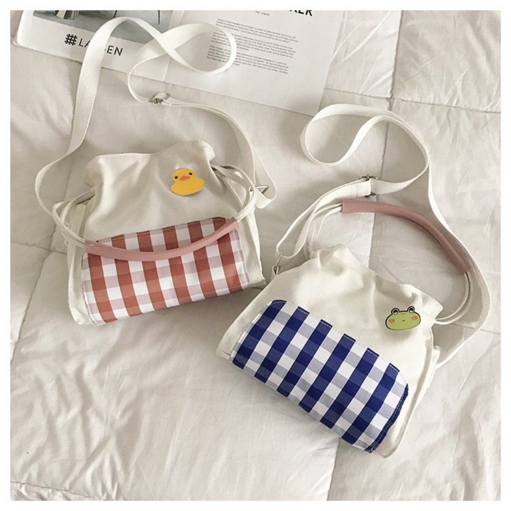 [HCM]Túi Đeo Chéo Vải Canvas Đi Học Đi Chơi Thời Trang Hàn Quốc Nữ Đẹp - Giá Rẻ - Túi Caro Nhỏ Nhắn Dễ Thương Bốn Màu