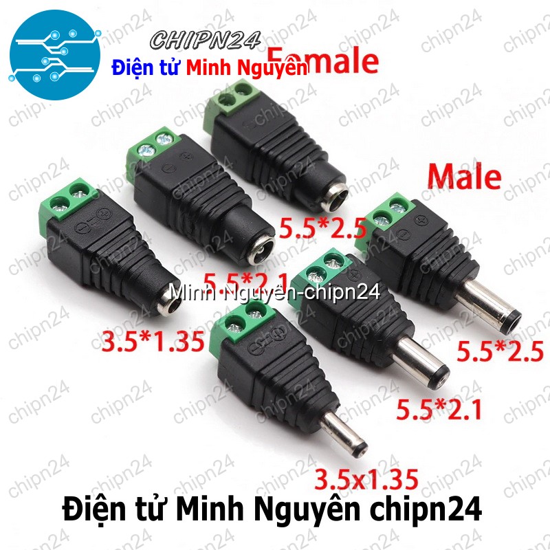 [2 cái] (F115) Đầu chuyển Jack DC ra Domino (2.1mm x 5.5mm 2.5mm x 5.5mm 1.35mm x 3.5mm Đực/Cái) - HHH.00284